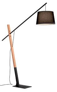 Lampadar scandinav negru CRANE din metal si stejar 1x60W E27