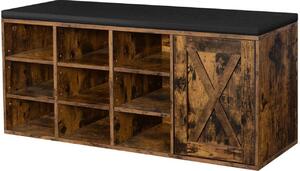 Banca Pantofi Model Michael, Maro rustic / Negru, 110x30x48 cm