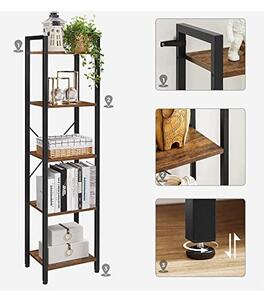 Biblioteca Vasagle, Model Edgar, 40x30x153 cm, Maro Rustic/Negru