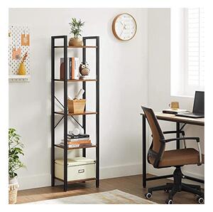 Biblioteca Vasagle, Model Edgar, 40x30x153 cm, Maro Rustic/Negru