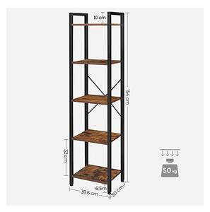 Biblioteca Vasagle, Model Edgar, 40x30x153 cm, Maro Rustic/Negru