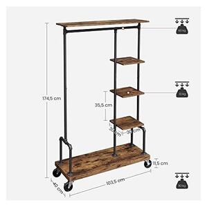 Suport pentru haine cu roti, Vasagle, 5 niveluri, HSR66BXV1, Maro Rustic