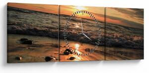 Tablou - Apus de soare, ocean (cu ceas) (90x30 cm)