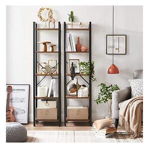 Biblioteca Vasagle, Model Edgar, 40x30x153 cm, Maro Rustic/Negru