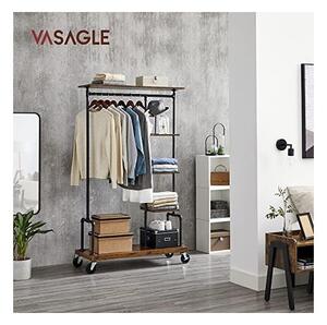 Suport pentru haine cu roti, Vasagle, 5 niveluri, HSR66BXV1, Maro Rustic