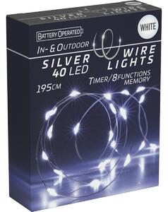 Sârmă luminosă cu temporizator Silver lights 40 LED, alb rece, 195 cm