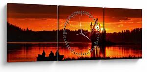 Tablou - Pescari pe lac (cu ceas) (90x30 cm)