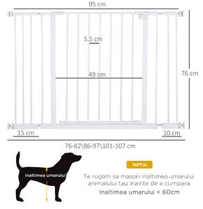 PawHut Barieră de Protecție Extensibilă pentru Câini, din Metal, 76-107x76 cm, Alb | Aosom Romania