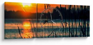 Tablou - Apus de soare la lac (cu ceas) (90x30 cm)