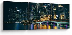 Tablou - Singapore noaptea (cu ceas) (90x30 cm)