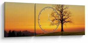 Tablou - Copacul în câmp (cu ceas) (90x30 cm)
