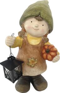 Figurină decorativă fetiță cu felinar Lafiora H 39 cm maro