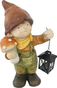 Figurină decorativă băiat cu felinar Lafiora H 40 cm maro