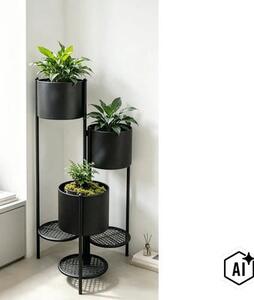 Suport plante pentru 3 ghivece Lafiora Ø 44,5 cm H 81,5 cm negru