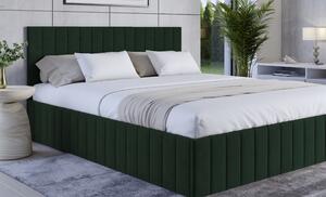 Pat tapitat de dormitor, stofa textil verde smarald, 120x200, matlasat complet, cadru suport de saltea fix inclus