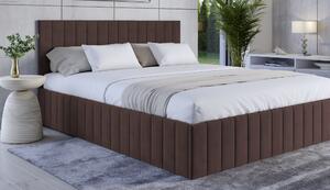 Pat tapitat de dormitor, stofa textil maro inchis ciocolata, 120x200, matlasat complet, cadru suport de saltea fix inclus