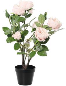 Floare artificială trandafir Lafiora în ghiveci H 48 cm roz