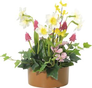 Aranjament plante artificiale Lafiora în ghiveci H 28 cm roz/ galben
