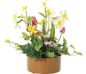 Aranjament plante artificiale Lafiora în ghiveci H 28 cm roz/ galben