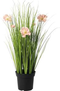 Plantă artificială iarbă verde cu flori în ghiveci H 67 cm