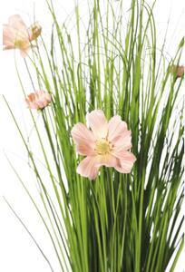 Plantă artificială iarbă verde cu flori în ghiveci H 67 cm