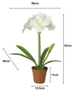 Floare artificială Amaryllis în ghiveci Lafiora H 53 cm alb