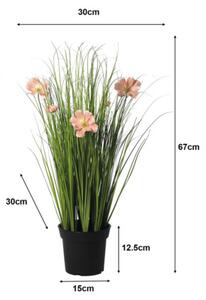 Plantă artificială iarbă verde cu flori în ghiveci H 67 cm