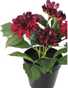 Floare artificială Dalie în ghiveci Lafiora H 26 cm roșu închis