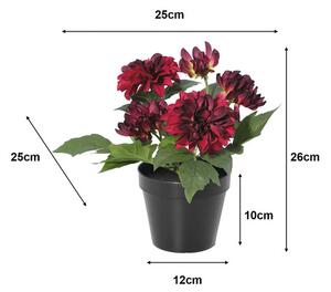 Floare artificială Dalie în ghiveci Lafiora H 26 cm roșu închis