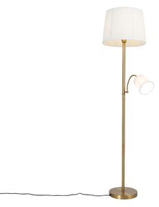 Lampă de podea clasică umbră din stofă bronz alb cu lampă de lectură - Retro