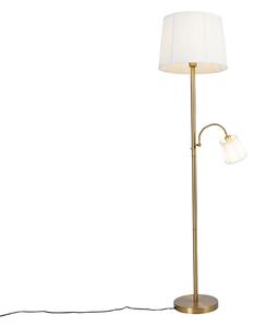 Lampă de podea clasică umbră din stofă bronz alb cu lampă de lectură - Retro