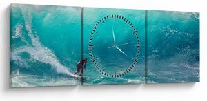 Tablou - Surfer în valuri (cu ceas) (90x30 cm)