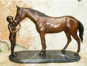 Statuie fata si cal pe baza de marmura, Bronz 37 x 15 x 58 cm