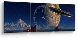 Tablou - Vizita extraterestrului (cu ceas) (90x30 cm)
