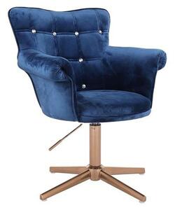 HR804CCROSS scaun Catifea Bleumarin cu Bază Aurie