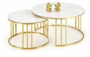 Set de măsuțe de cafea Houston 1503, Auriu, Marmură albă, Metal, 45cm, 25 kg, Asamblate parțial