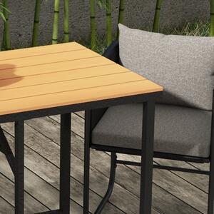 Outsunny Set de dining din 3 piese din ratan pentru terasa, Masa si scaune pentru exterior pentru 2 persoane cu blat din lemn compozit