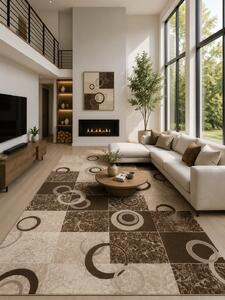 Covor Daffi 13058-120, Marime 60 x 110 cm, Crem, Maro, Inaltime Fir 6 mm, Antialergic, Polipropilena, Living, Dormitor, Sufragerie, Birou 60 x 110
