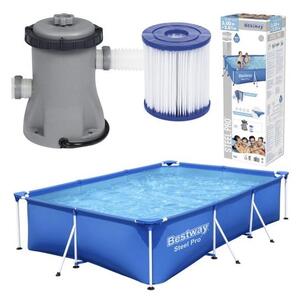 Piscina cu cadru metalic dreptunghiulara, Bestway, 300x201x66 cm, 3300 litri, cu pompa de filtrare inclusa