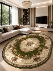 Covor Oval Lotos 507-301, Marime 80 x 200 cm, Crem, Verde, Inaltime Fir 8 mm, Antialergic, Polipropilena, Living, Dormitor, Sufragerie, Birou 80 x 200