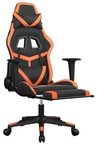 Scaun gaming masaj/suport picioare, negru/portocaliu, piele eco