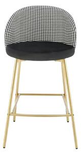 Scaun bar H113, negru/gri/auriu, stofa catifelata/otel, 47x55x85 cm