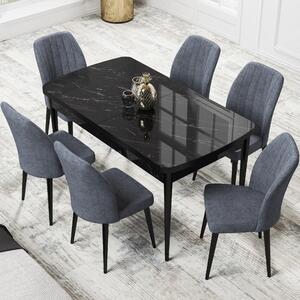 Set Masa Extensibila Neagra cu 6 scaune Eva Modella Gri