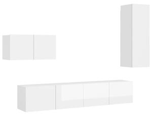Set de dulapuri TV, 4 piese, alb extralucios, lemn prelucrat