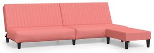 Canapea extensibilă cu taburet, 2 locuri, roz, catifea