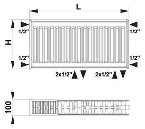 Radiator oțel Rotheigner VKU 8-RAC 22 300x500 mm, 8 variante (lateral, jos dreapta sau stânga sau central)