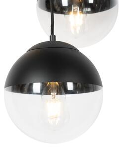 Lampa suspendata retro neagra cu sticla transparenta rotunda cu 3 lumini - Eclipse