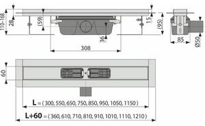 Rigolă duș Jungborn UNO fără grătar 650 mm debit apă 60l/min