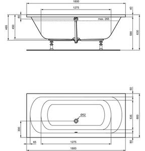 Cadă de baie dreptunghiulară Jungborn DIECI 180x80x46,5 cm acril alb