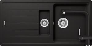 Set chiuveta bucatarie Schock Element D-150 1000 x 500 mm si baterie bucatarie Schock Epos Cristalite Nero cu cap extractibil, negru